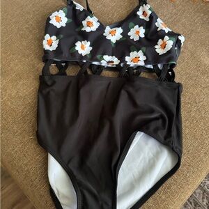 Kids Floral One Piece Swimsuit - Black